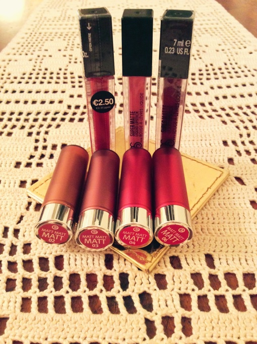 Four matte lipsticks from Essence range and three liquid matte lipsticks from PS range.